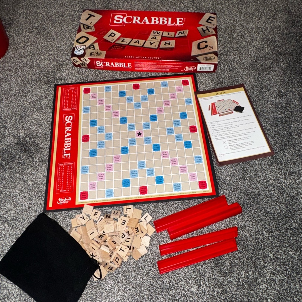Hasbro Scrabble Game with Red and Blue Accents